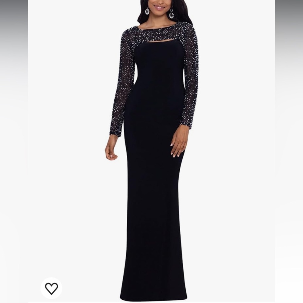 NWOT Betsy & Adam Black/ Silver Velvet Beaded Evening Gown Size 12.